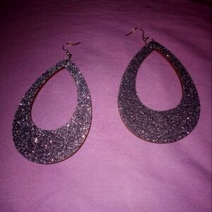 Large silver glitter wooden dangle-Earrings